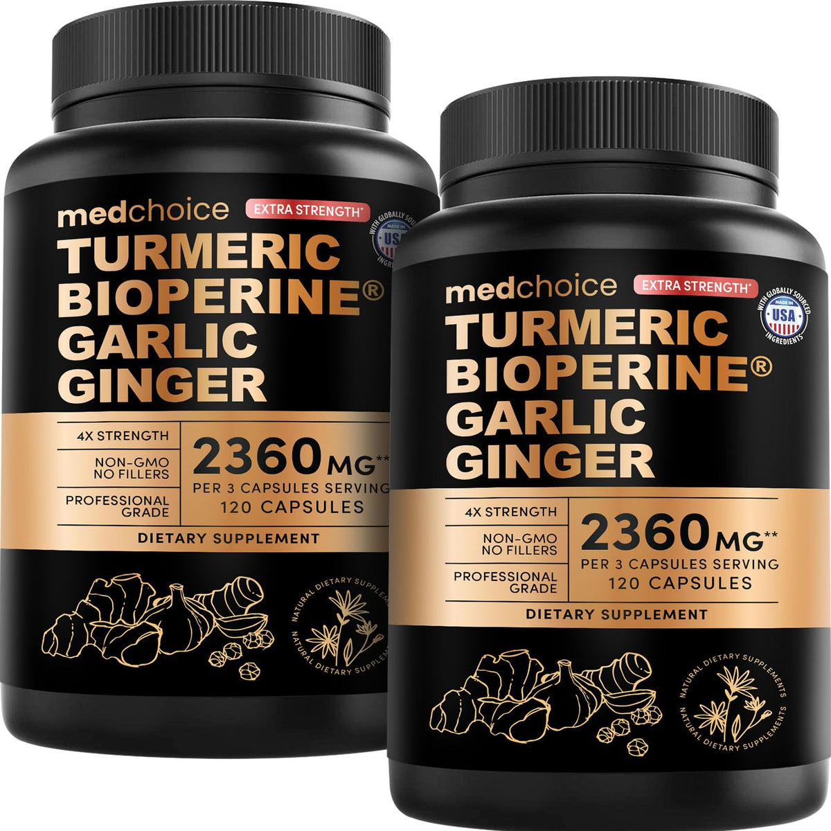 MEDCHOICE Extra Strength Organic Turmeric Curcumin with Black Pepper, 120ct