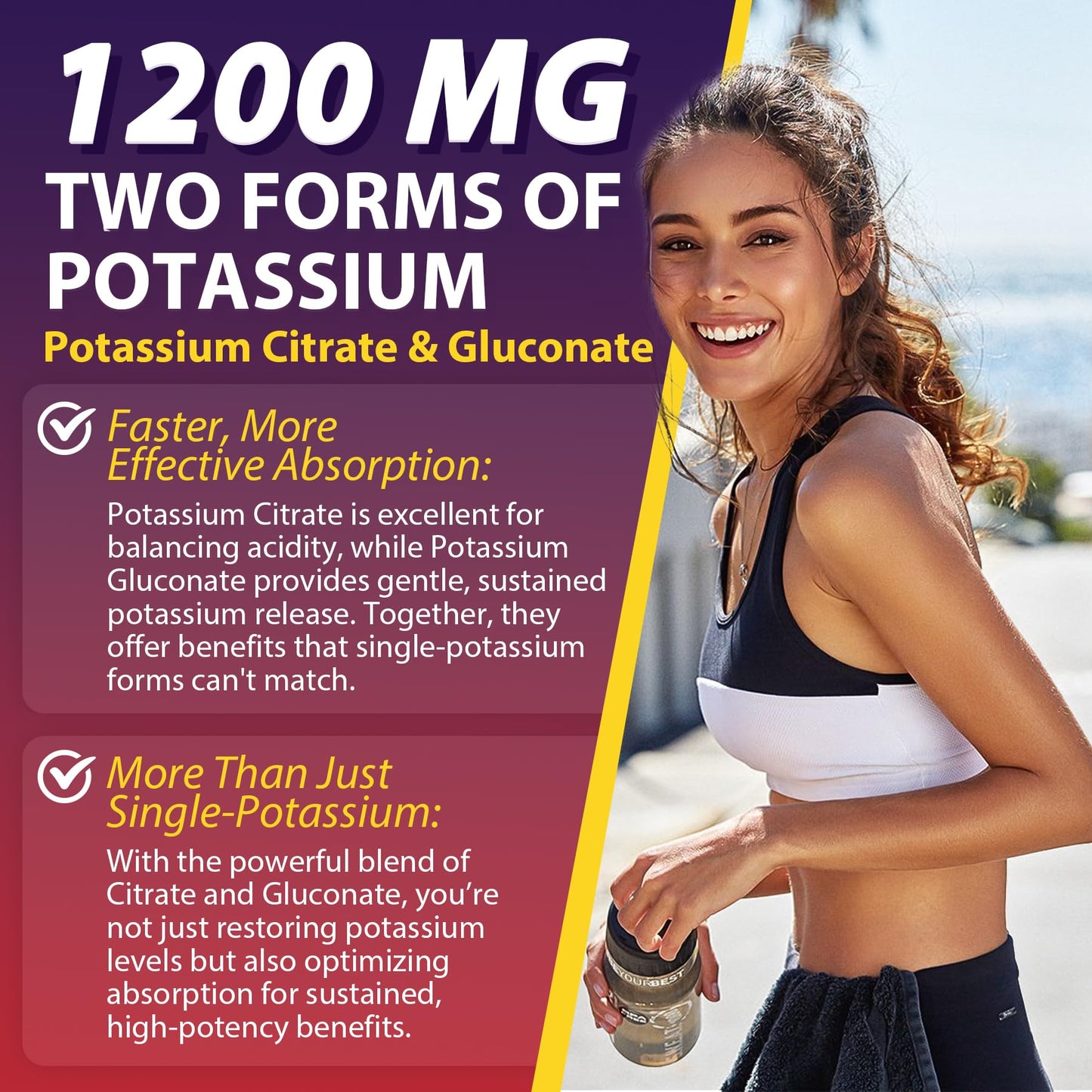Potassium Citrate and Potassium Gluconate Supplement, 1200mg Two Forms of Potassium Gummies, w/Magnesium, Omega-3, Calcium, Vitamin D3 K2 B12 E B6, Folate for Mṵṣḉḷḙ, Nerves, Health Bones, 120Cts