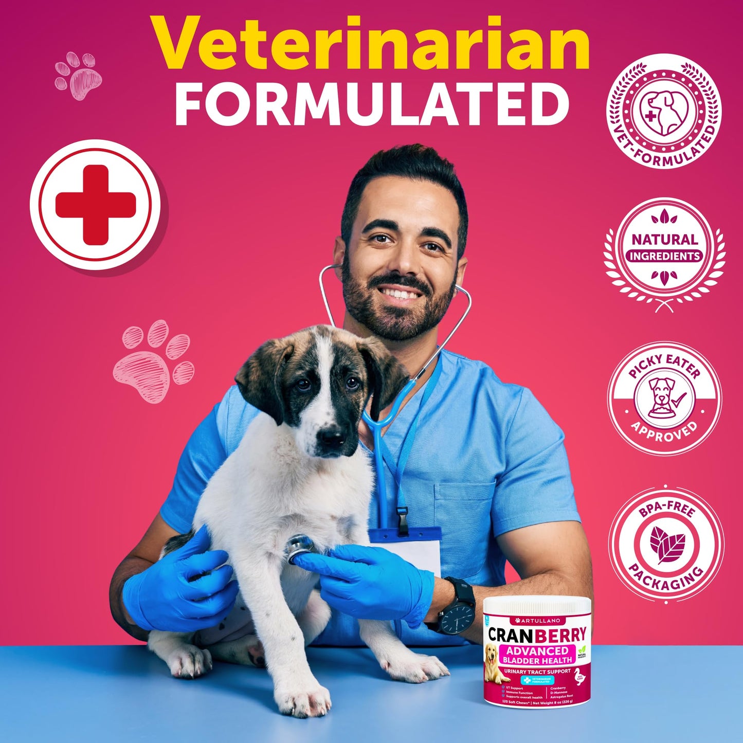 Dog UT Treats - Cranberry Chews for Dogs - Urinary Tract & Bladder Support Supplement with Natural Cranberry Extract - Tasty 120 Soft Bites for Daily Wellness with Fish Oil, Pumpkin, D-Mannose