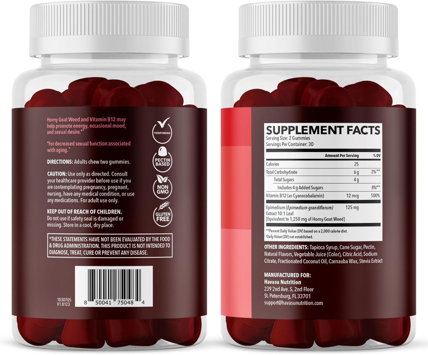 Horny Goat Weed Gummies with Vitamin B12, Raspberry Flavor, 30 Servings | Vegan, Non-GMO Horny Goat Weed Gummies to Support Drive, Vitality and Performance for Men, 60 Count, 1-Month Supply