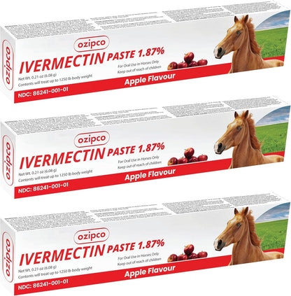 Ivermectin Horse Paste 1.87% | Apple Flavor – 6.08g Syringe for Equine Use Only Up to 1250 LB