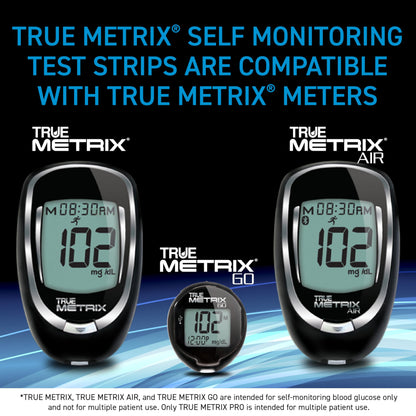 TRUE METRIX Self Monitoring Blood Glucose Test Strips, 100 Count | Blood Glucose Test Strips Compatible with TRUE METRIX Family of Self Monitoring Blood Glucose Meters, Value Pack