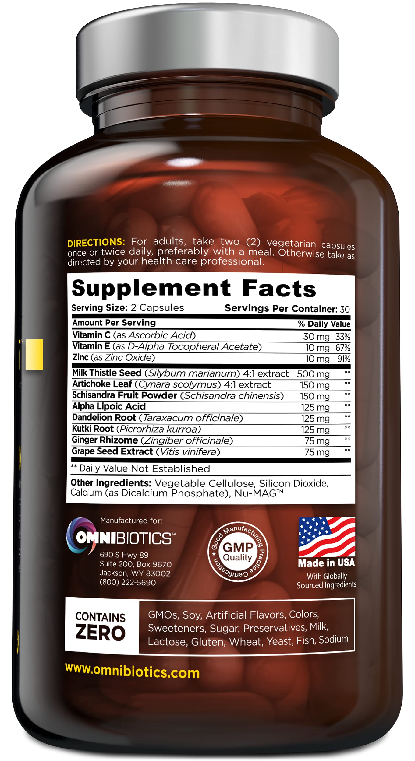 OmniBiotics Liver Cleanse Detox & Repair Supplement – Milk Thistle, Dandelion Root, Alpha Lipoic Acid, Artichoke Extract, Schisandra, Silymarin – 60 Vegan Capsules