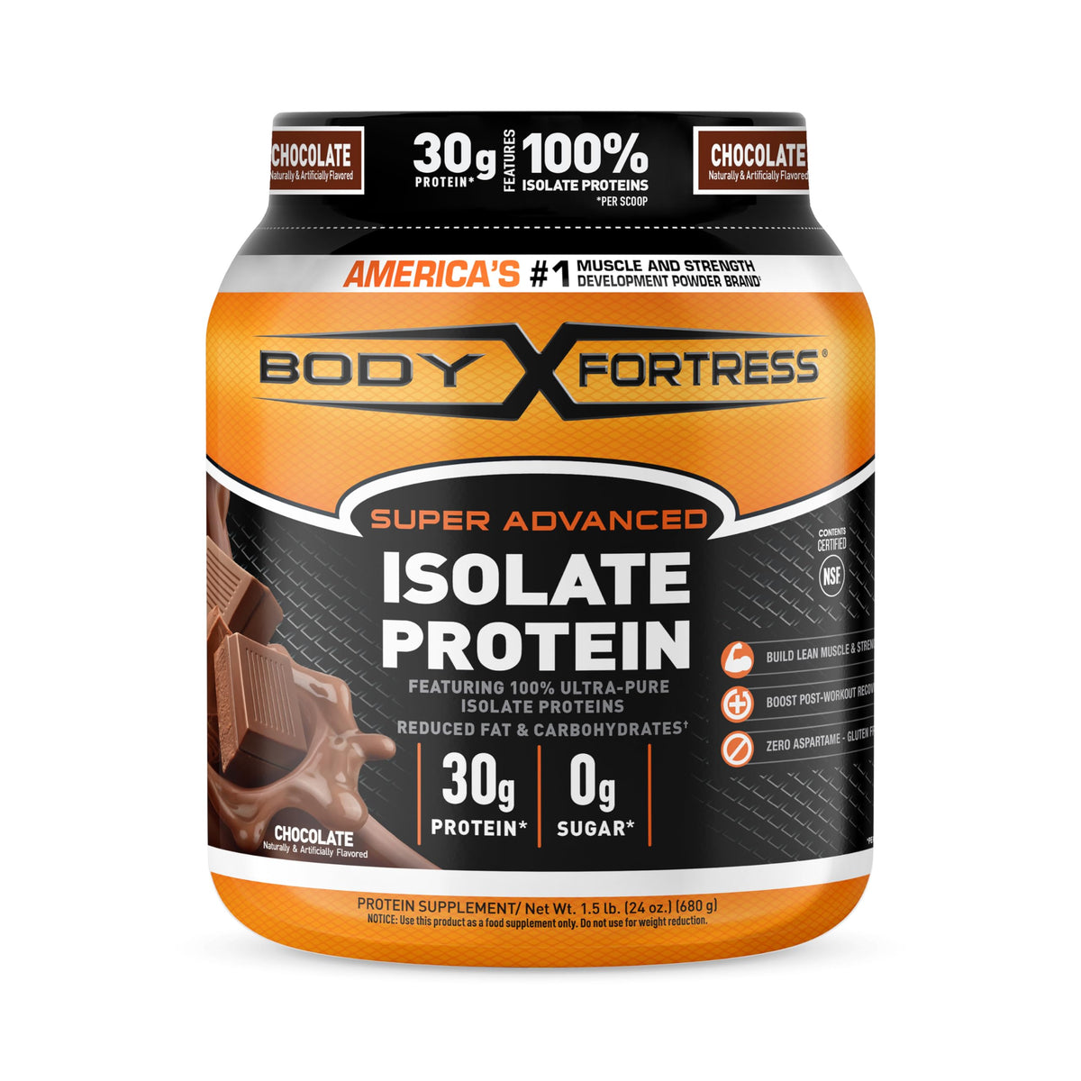 Body Fortress Super Advanced Isolate Protein, Chocolate Protein Powder Supplement