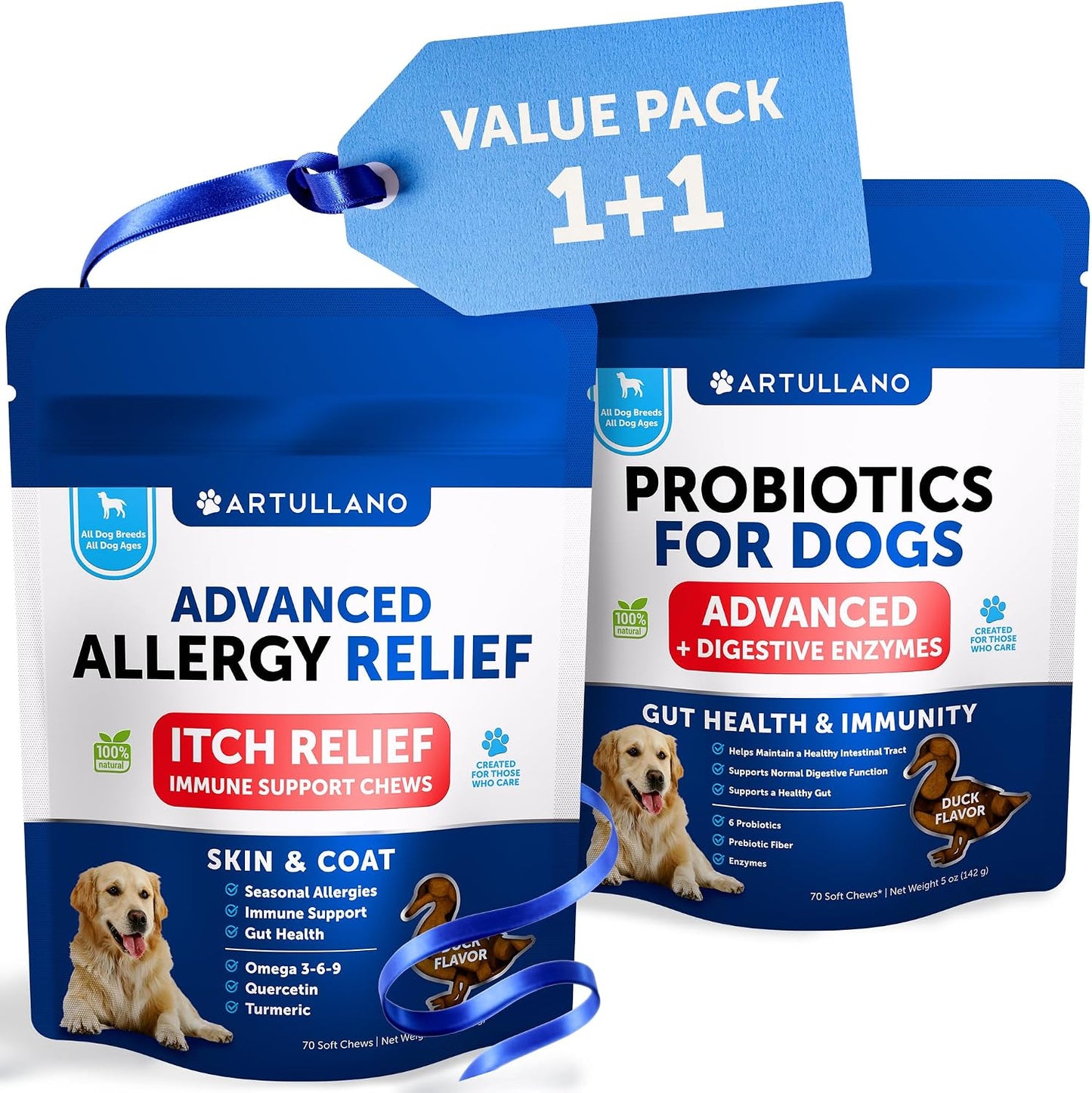 Dog Allergy Relief Chews + Probiotics Bundle - Omega 3 for Skin & Coat, Anti-Itch, Hot Spots Treatment, Immune Support - Probiotics & Prebiotics for Gut Health, Yeast Balance