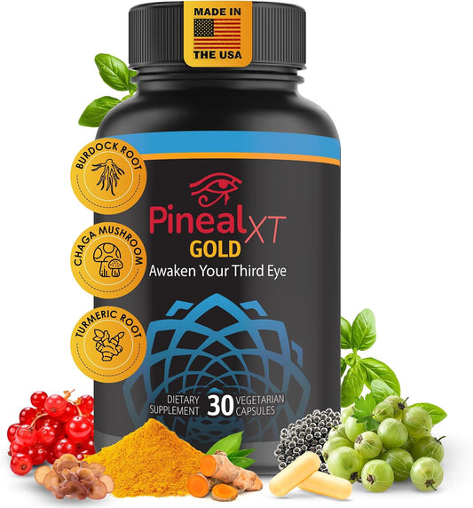 Pineal XT Gold Pineal Gland Supplement, Third Eye Awakening | Focus and Memory Supplement for Brain, 7 Powerful Ingredients Detox and Activate Your Pineal Gland, 30 Count, 1 Daily