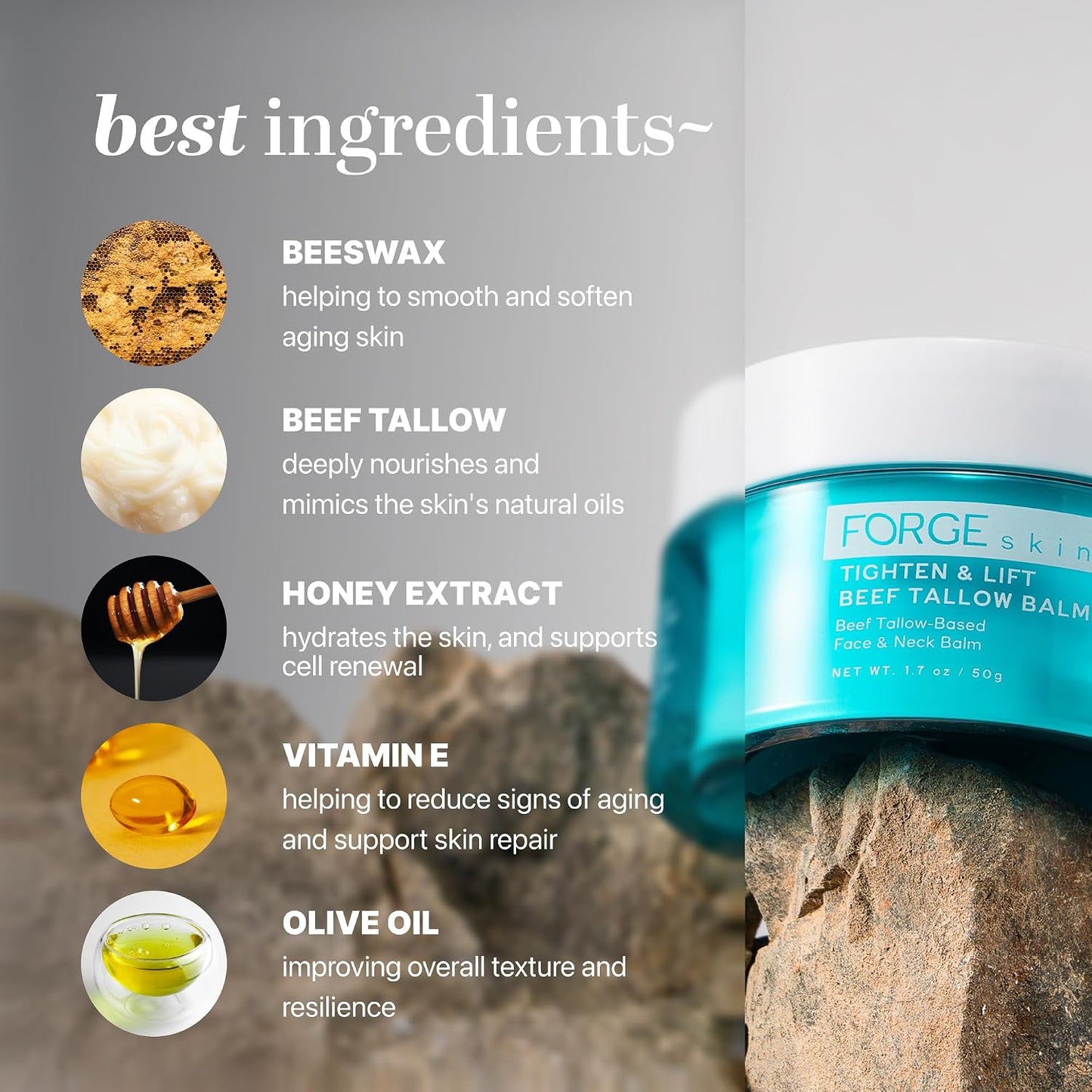 Forge Skin Tighten & Lift Balm for Women - Beef Tallow & Honey Extract Face Moisturizer - Natural Cream - Hydrating Facial Lotion - Anti Aging Skincare with Essential Oils (1.7 OZ)