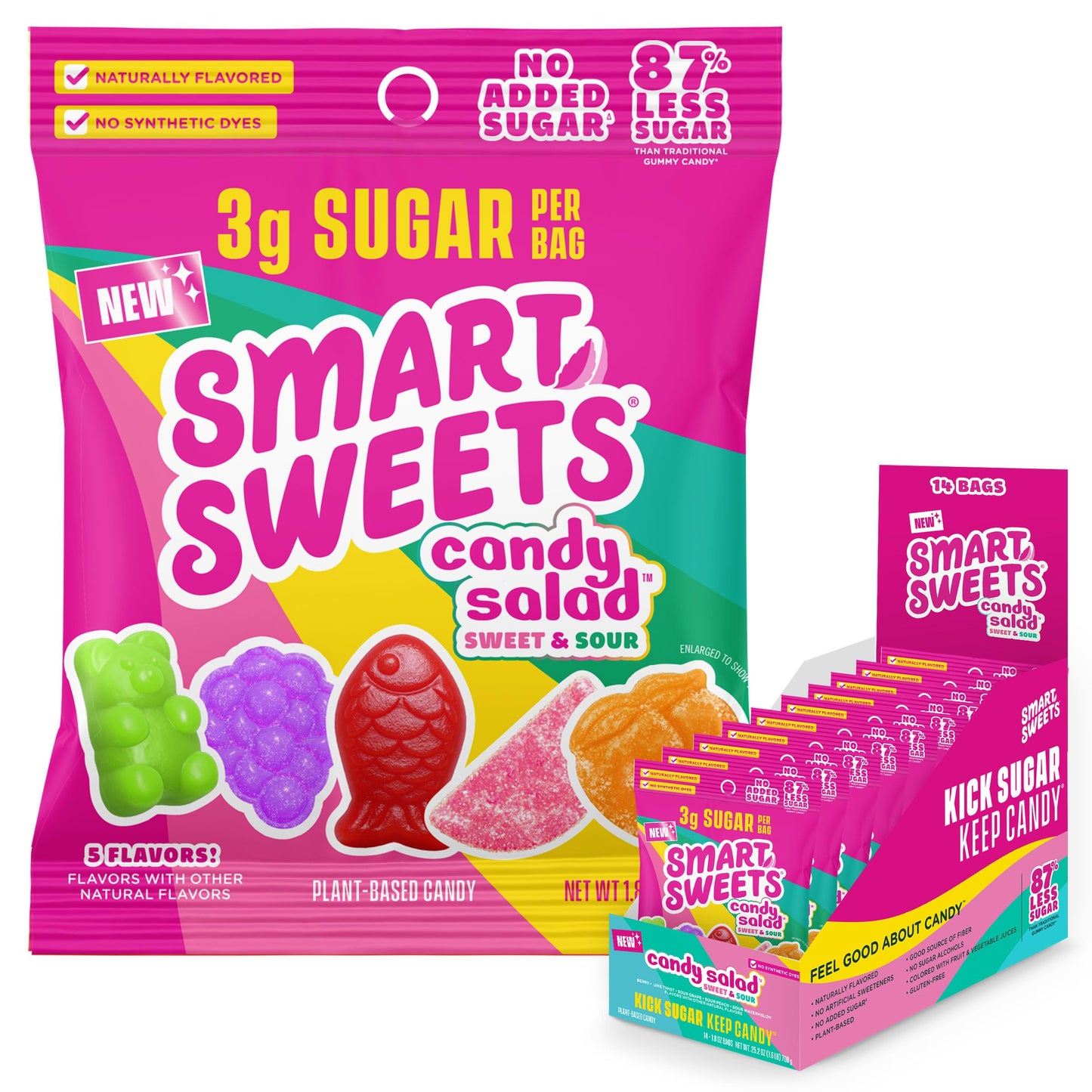 SmartSweets Sweet Fish, Low Sugar Gummy Candy (3g), Low Calorie (130), Gluten-Free -1.8oz (Pack of 12) Packaging may vary