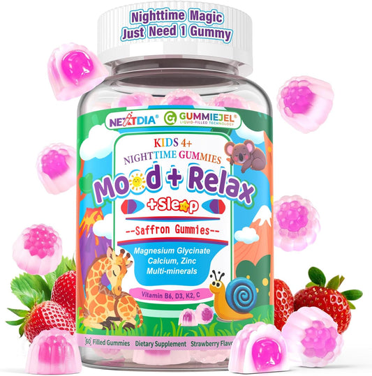 Kids 4+ Magnesium + Saffron Sleep Gummies, Relax Happy Filled Gummy, Bedtime Calcium Zinc, Mineral + Multivitamin Gummies, Melatonin Free | Vitamin D3 K2 | Bone, Only Need 1 Gummy - Sweet Dream Magic