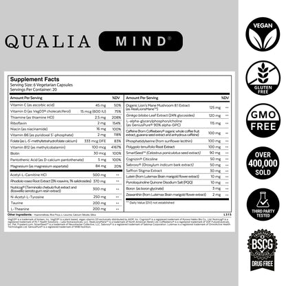 Qualia Mind | The Ultimate Blend for Brain Health* | Doctor-Formulated Nootropic to Fuel Focus & Concentration* | Supports Long Term Brain Health| Maintain Drive & Productivity
