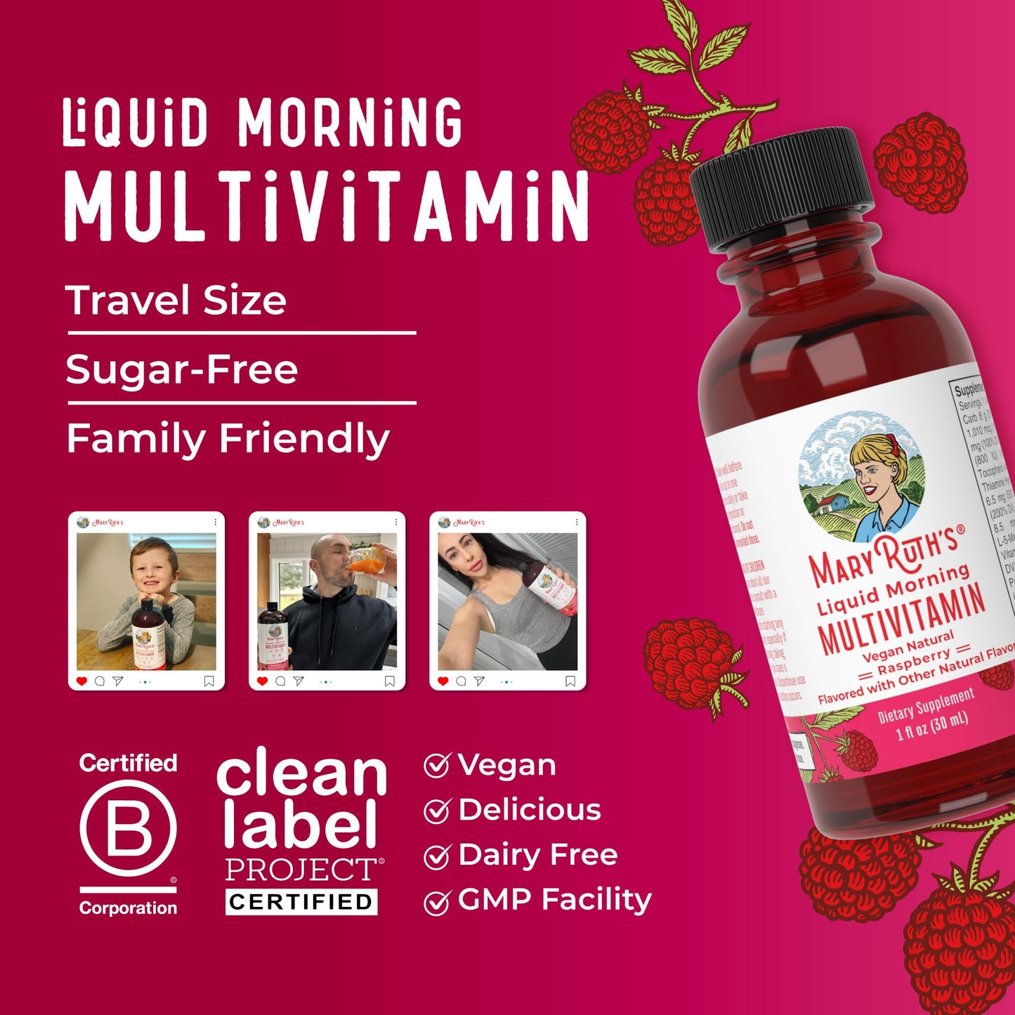 MARYRUTH'S Liquid Morning Multivitamin for Women, Men & Kids | Vitamin A C D E B6 B12 Biotin Zinc | Beauty | Vegan | Non-GMO | Gluten Free | 32 Servings