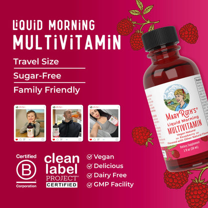MARYRUTH'S Liquid Morning Multivitamin for Women, Men & Kids | Vitamin A C D E B6 B12 Biotin Zinc | Beauty | Vegan | Non-GMO | Gluten Free | 32 Servings