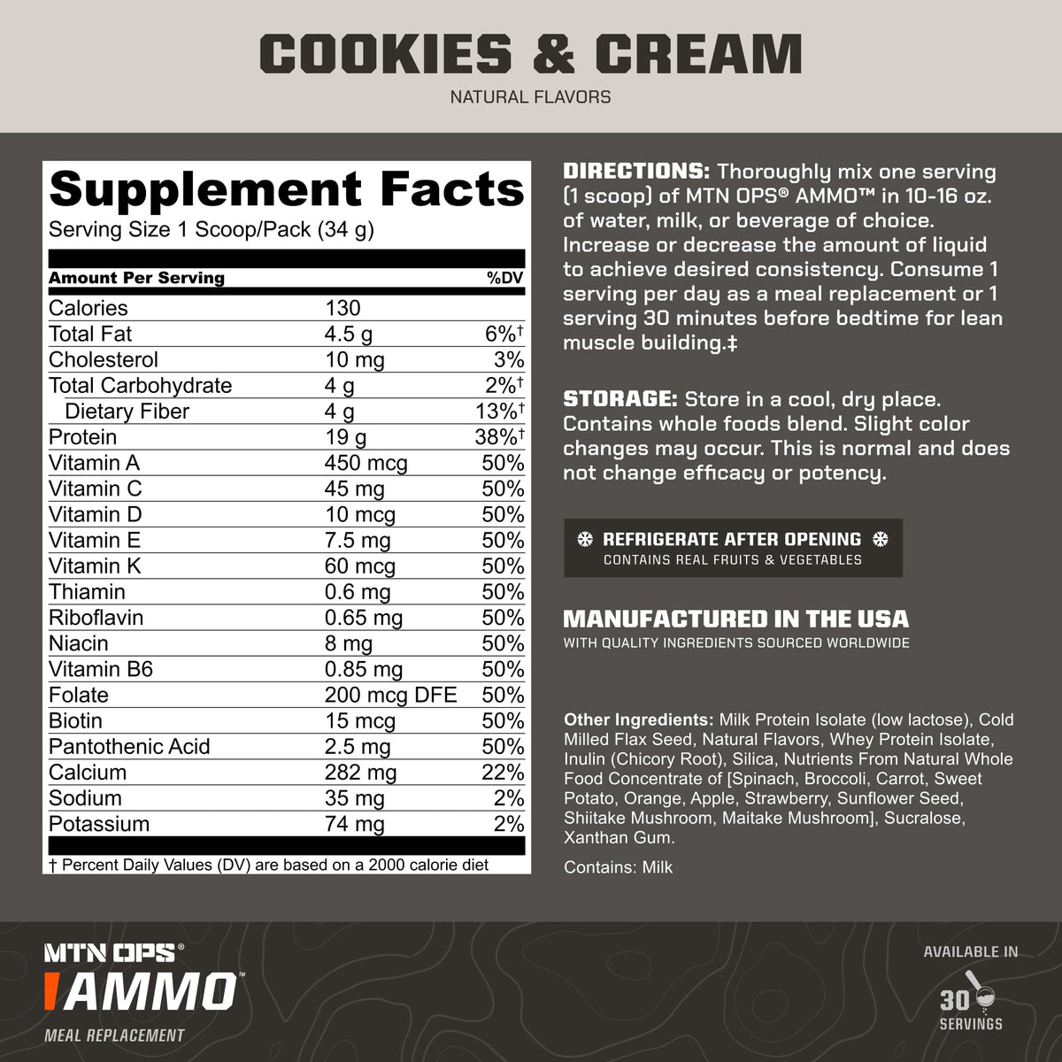 MTN OPS Ammo Meal Replacement Protein Powder, Peanut Butter Chocolate