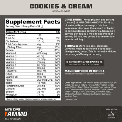 MTN OPS Ammo Meal Replacement Protein Powder, Peanut Butter Chocolate