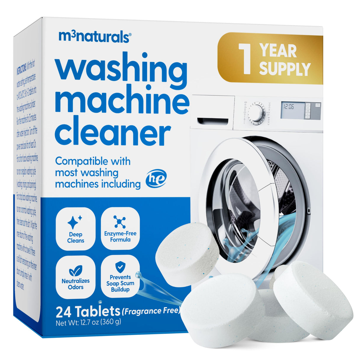 Dishwasher Cleaner & Deodorizer Tablets, Fresh Apple, 1-Year Supply by M3