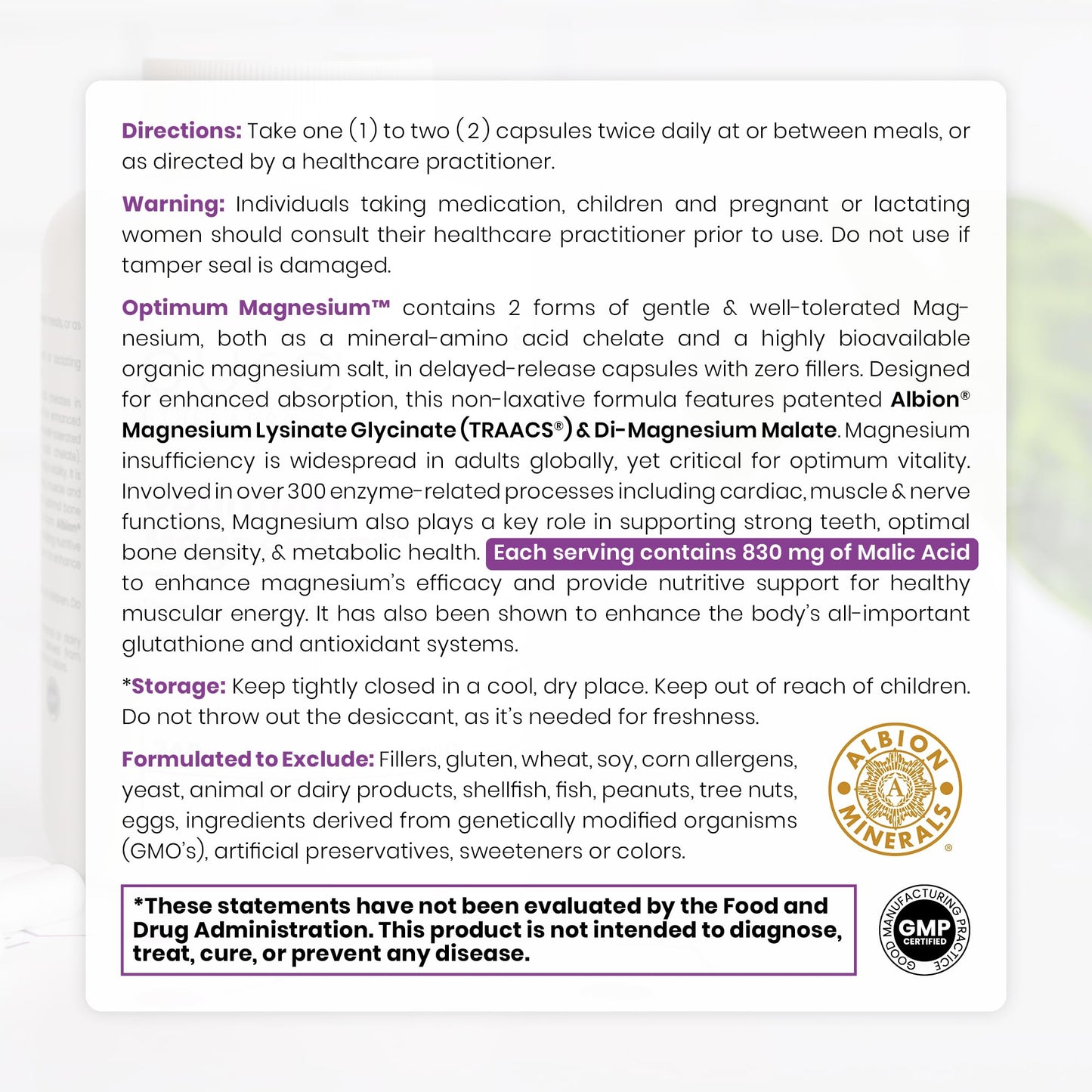Magnesium Lysinate Glycinate & Magnesium Malate, Made in USA | 4 Month Supply | Chelated for Maximum Absorption, Supports Bone Health & Energy, Non-GMO, 240 Count