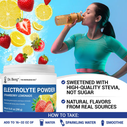 Dr. Berg Zero Sugar Hydration Keto Electrolyte Powder - Enhanced w/ 1000 mg of Potassium & Real Pink Himalayan Salt (NOT Table Salt) - Raspberry & Lemon Flavor Hydration Drink Supplement, 100 Servings