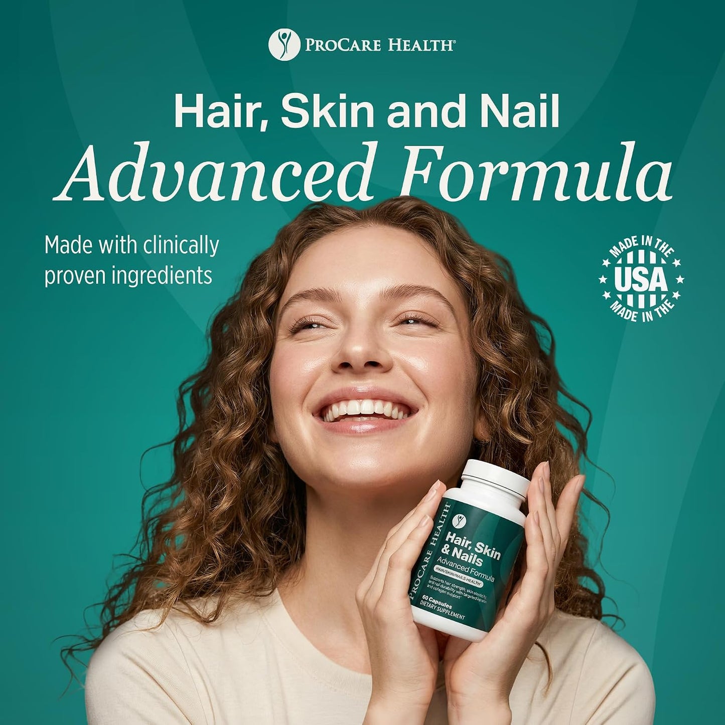 Hair, Skin & Nails Advanced Formula with Keratin Peptides | Capsule | 60ct | Hair Skin and Nails Vitamins with 5000mcg Biotin, Cynatine HNS Solubilized Keratin, Amino Acids, Vitamin C & E, Made in USA