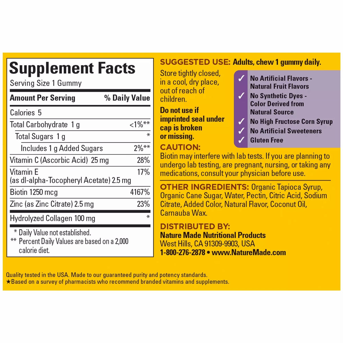 Nature Made Collagen Gummies with Vitamin C, Zinc and Biotin, Hydrolyzed Collagen