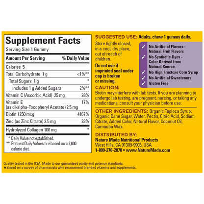 Nature Made Collagen Gummies with Vitamin C, Zinc and Biotin, Hydrolyzed Collagen