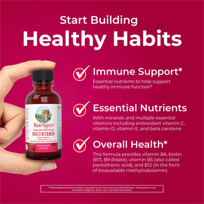 MARYRUTH'S Liquid Morning Multivitamin for Women, Men & Kids | Vitamin A C D E B6 B12 Biotin Zinc | Beauty | Vegan | Non-GMO | Gluten Free | 32 Servings