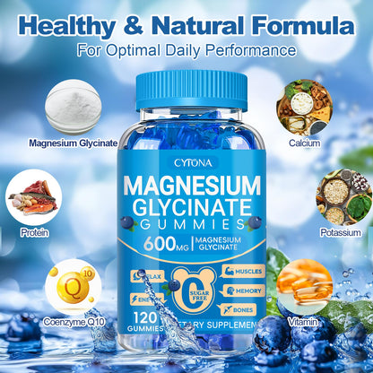 Magnesium Glycinate Gummies 600mg, Sugar Free Magnesium Gummies for Adults