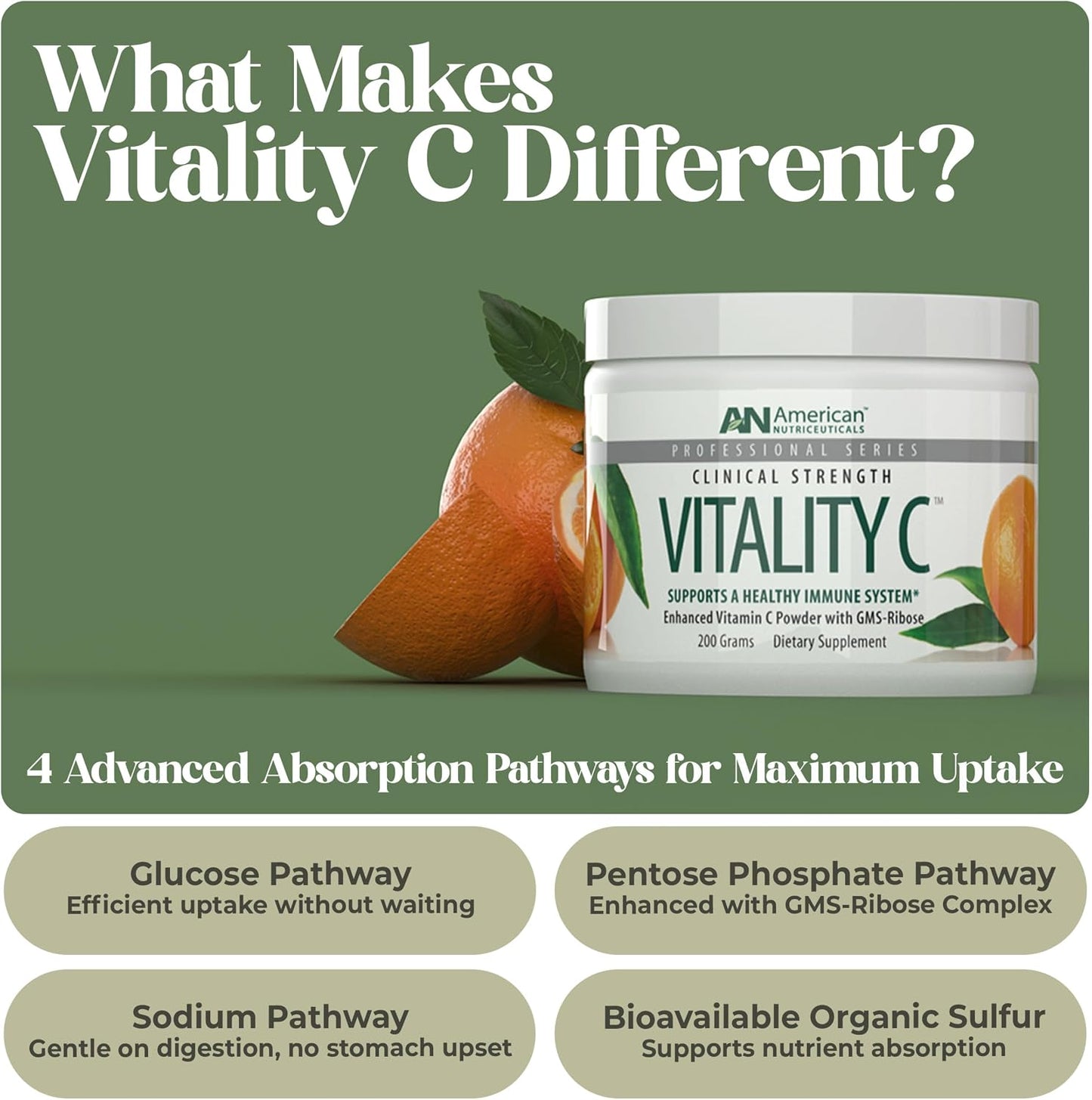 American Nutriceuticals Vitamin C Powder Sugar Free - Immune Booster -Non-Acidic - No Upset Stomach, No Gas - 4000mg (30-Day Supply)