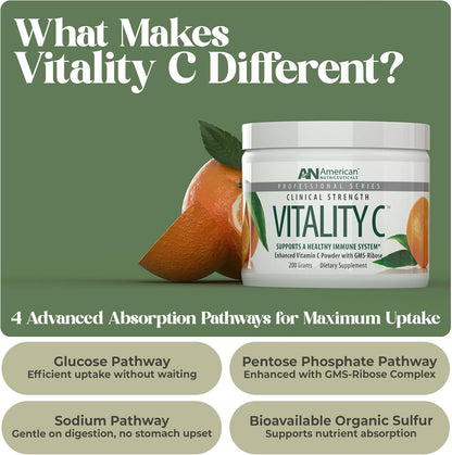 American Nutriceuticals Vitamin C Powder Sugar Free - Immune Booster -Non-Acidic - No Upset Stomach, No Gas - 4000mg (30-Day Supply)