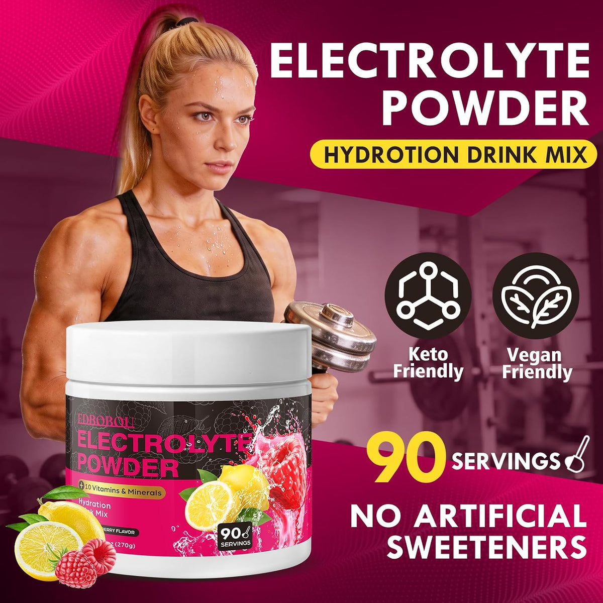 Sugar Free Raspberry Lemon Electrolyte Powder, Zero Calorie, 90 Servings