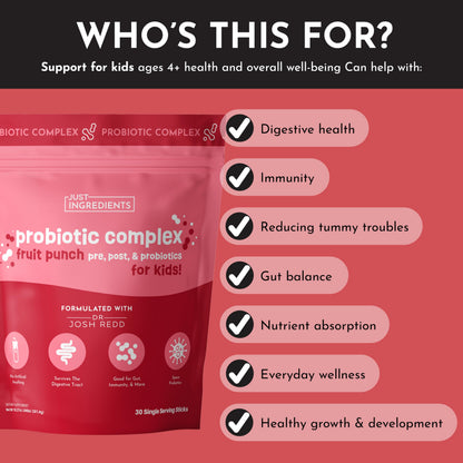 JUST INGREDIENTS Elderberry Lemonade 3-in-1 Probiotic Complex - Prebiotics, Probiotics & Postbiotics - 30 Sticks