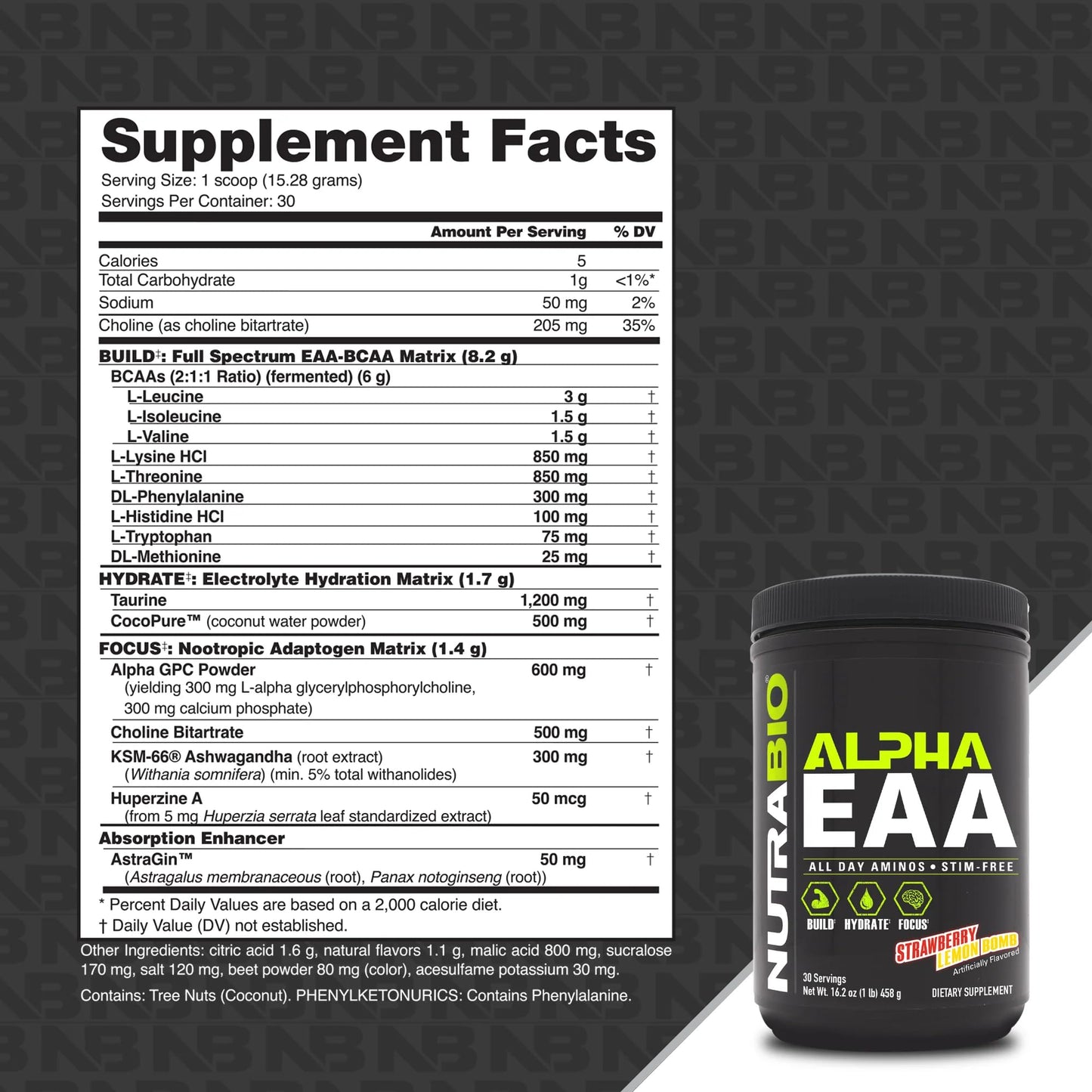 NutraBio Alpha EAA - All-Day Amino Acids for Muscle Growth and Hydration - Essential Amino Acids with Nootropics & Adaptogens- Full Spectrum EAA BCAA Powder - 30 Servings - Strawberry Lemon