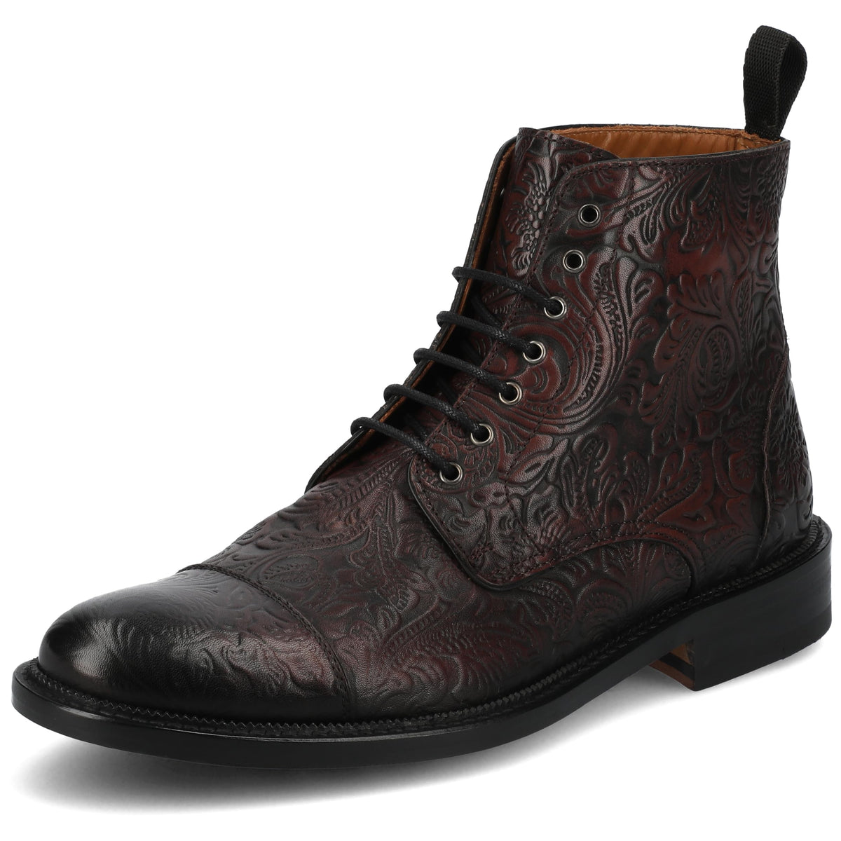 TAFT Mens Rome Genuine Leather Embossed Lace-up Ankle Boot Floral Cushioned Block Heel Round Cap Toe Casual Shoe Morado Viejo 8.5 Medium MENS US
