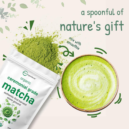Micro Ingredients Organic Ceremonial Grade Matcha Powder, 100 Servings | Authentic Japanese First Harvest Matcha Green Tea Powder For Barista-Grade Latte, Beverage & Baking