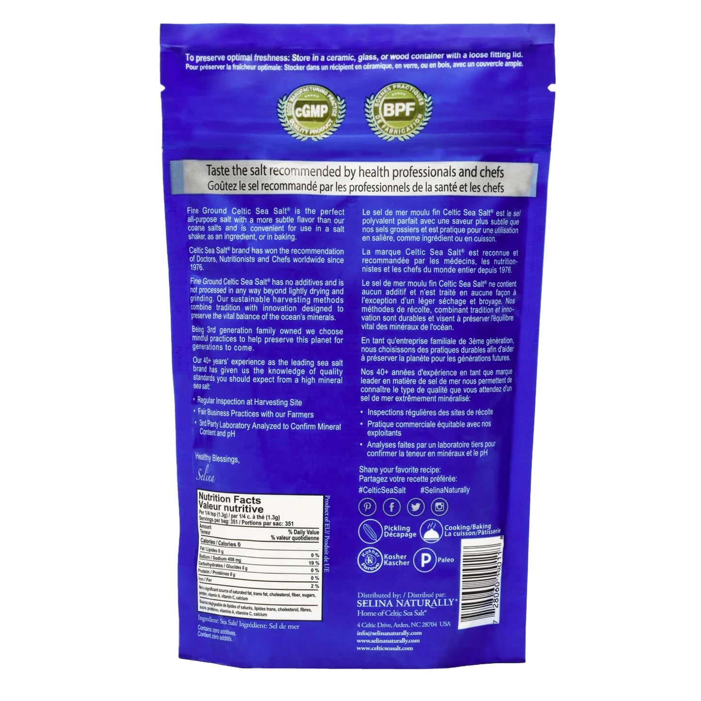 Celtic Sea Salt Fine Ground – Unrefined Mineral Salt, Sustainably Harvested, GMP Certified, Lab Tested – Baking, Cooking, Hydration, Everyday Use – 1 lb Resealable Bag