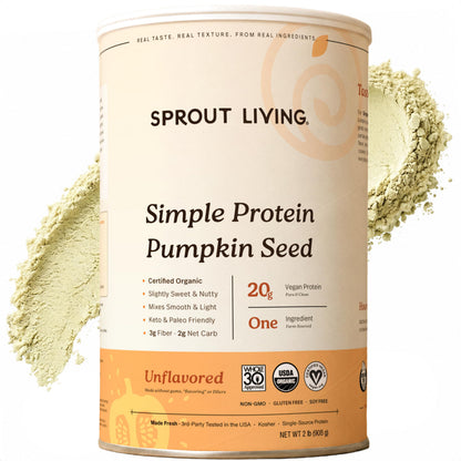 Sprout Living Organic Pumpkin Seed Protein Powder, Unflavored, 20 Grams of Plant Based Protein Powder Without Artificial Sweeteners, Non Dairy, Non-GMO, Vegan, Gluten Free (1 Pound, 14 Servings)