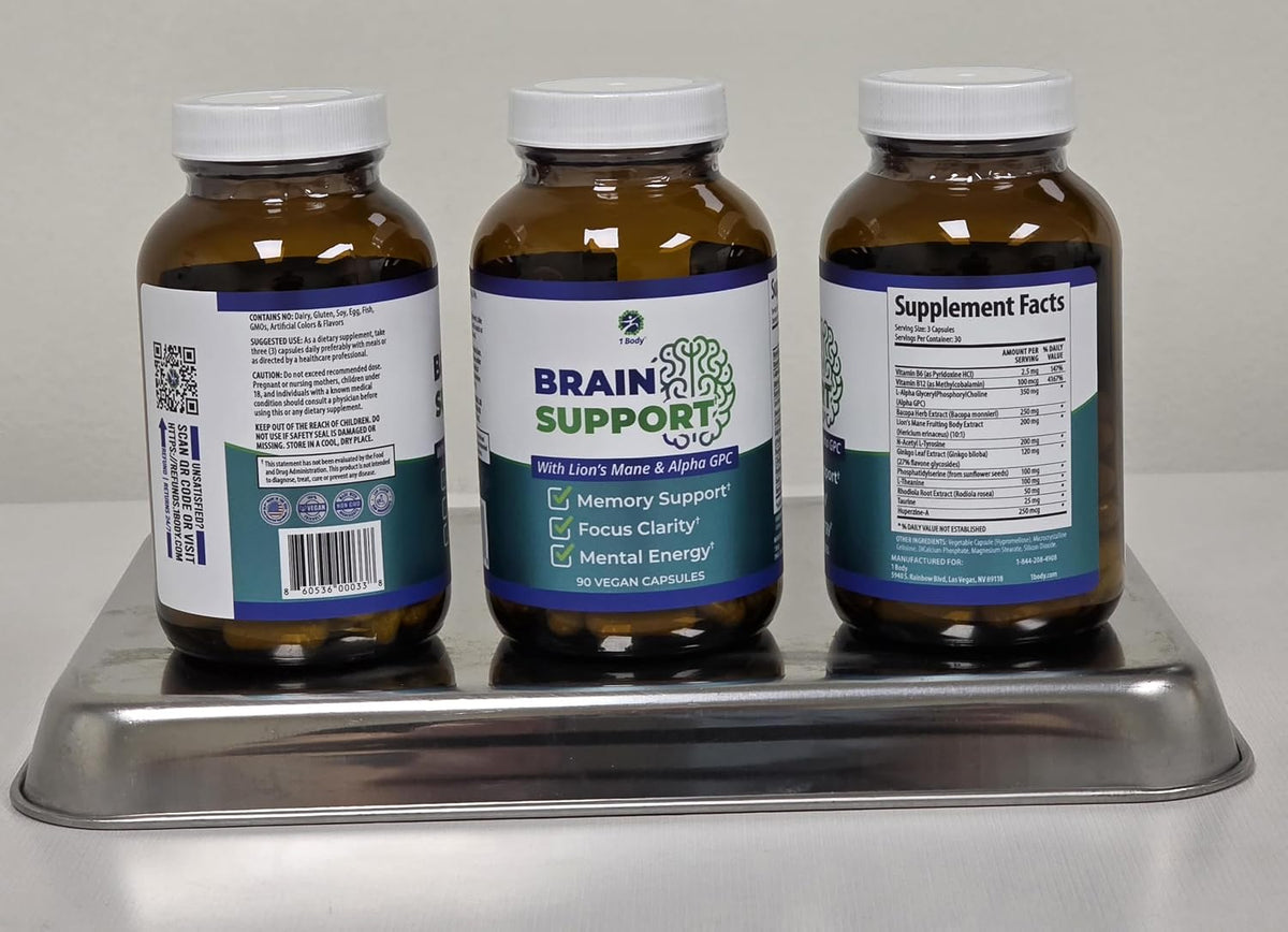 1 Body Brain Support - Bacopa Monnieri, Lion’s Mane for Memory & Focus