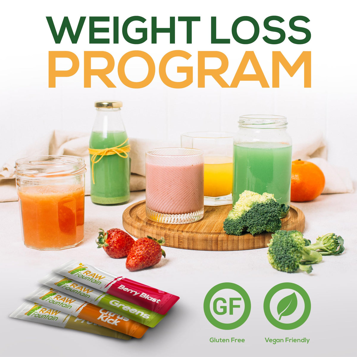 Raw Fountain 3 Day Juice Cleanse Detox, Weight Management Program, 24 Powder Packets