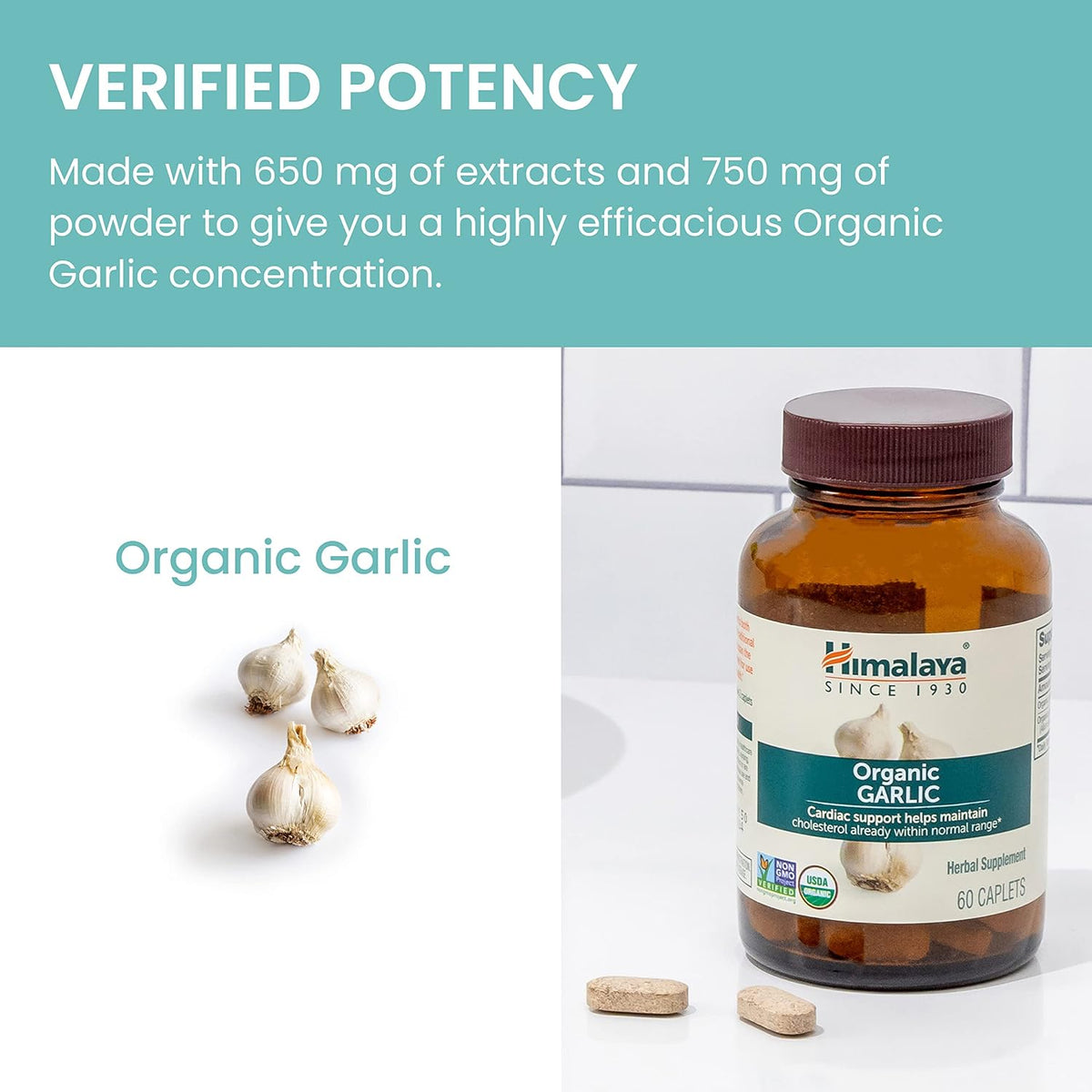 Himalaya USDA Organic Garlic Supplements, 1400 mg, 60 Caplets