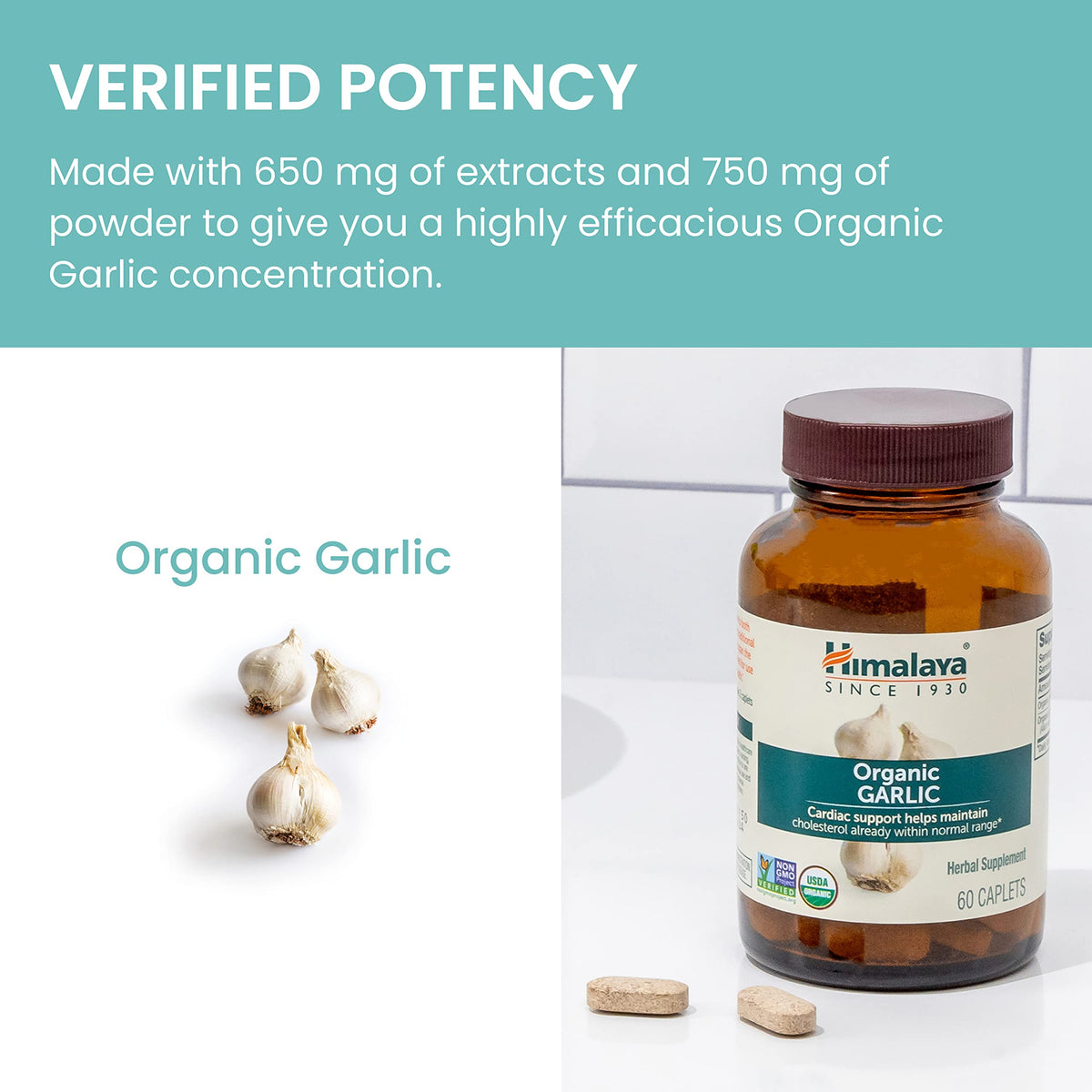 Himalaya USDA Organic Garlic Supplements, 1400 mg, 60 Caplets