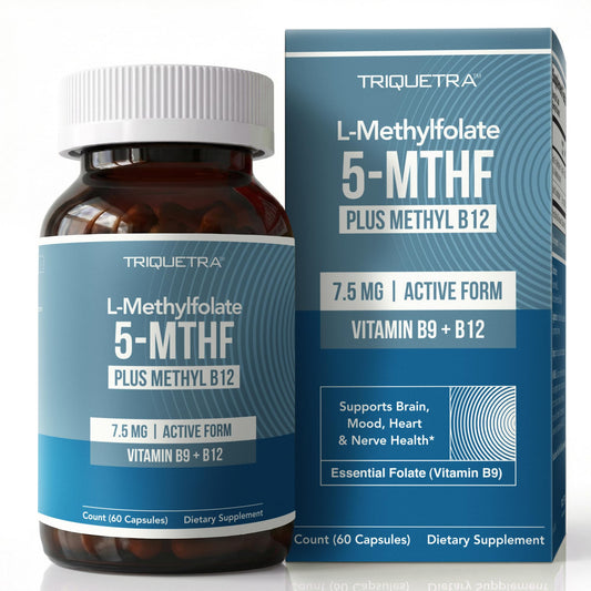 L Methylfolate 7.5mg plus Methyl B12 - Active 5-MTHF Form, MTHFR Supplement - Bloodstream Ready Methylated Folate + B12 Cofactor - Supports Mood, Homocysteine Methylation, Cognition (60 Capsules)