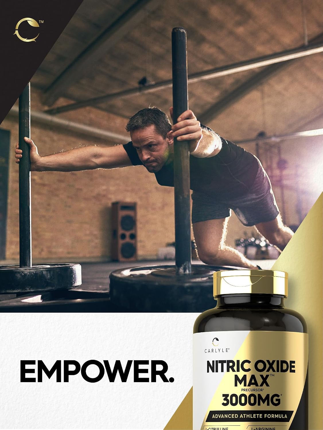Carlyle Nitric Oxide Supplement 3000mg | 120 Capsules | with L-Arginine & L-Citrulline | For Men & Women | Pre & Post Workout | Non-GMO, Gluten Free