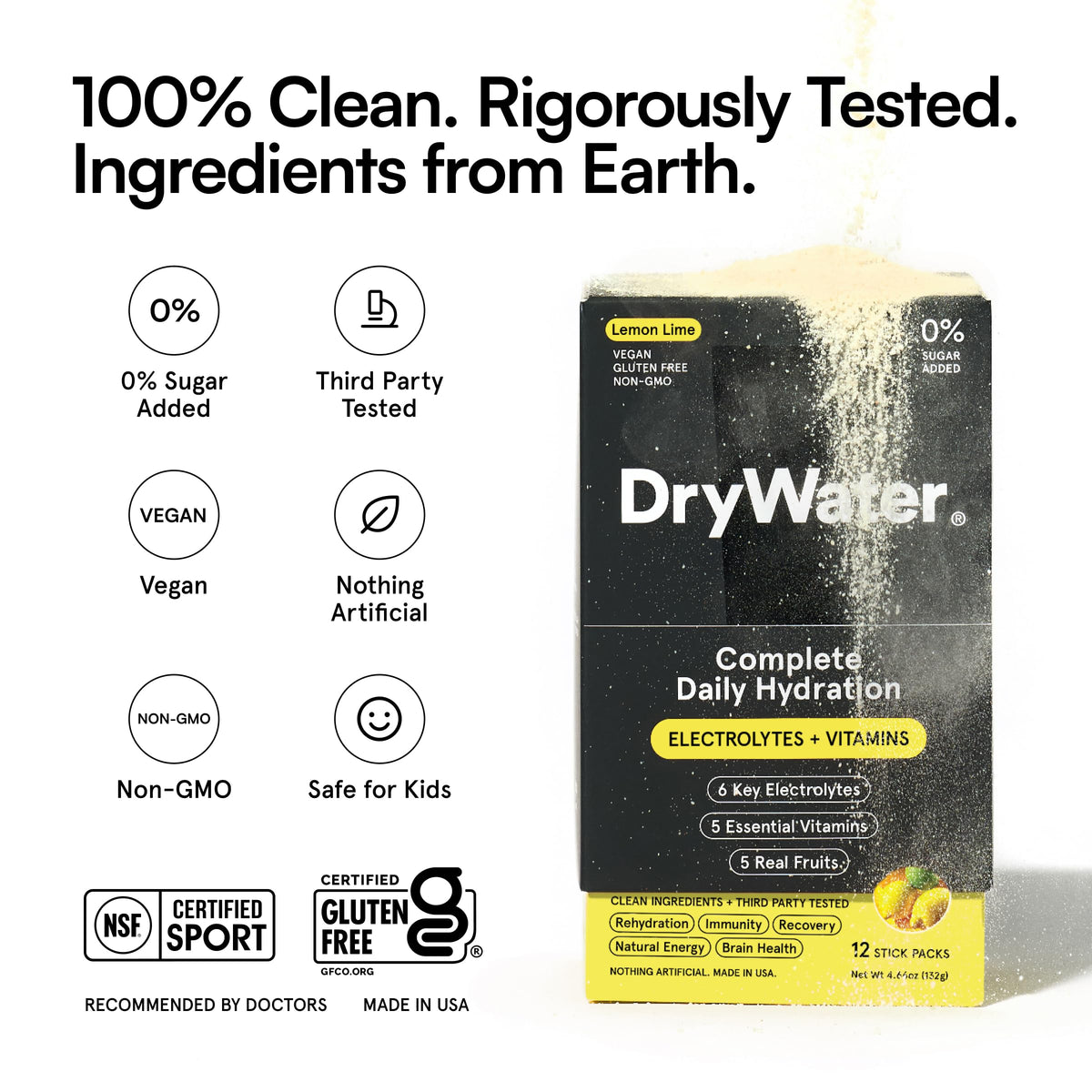 DryWater Electrolytes + Vitamins Hydration Packets, Mixed Berry 12 Pack
