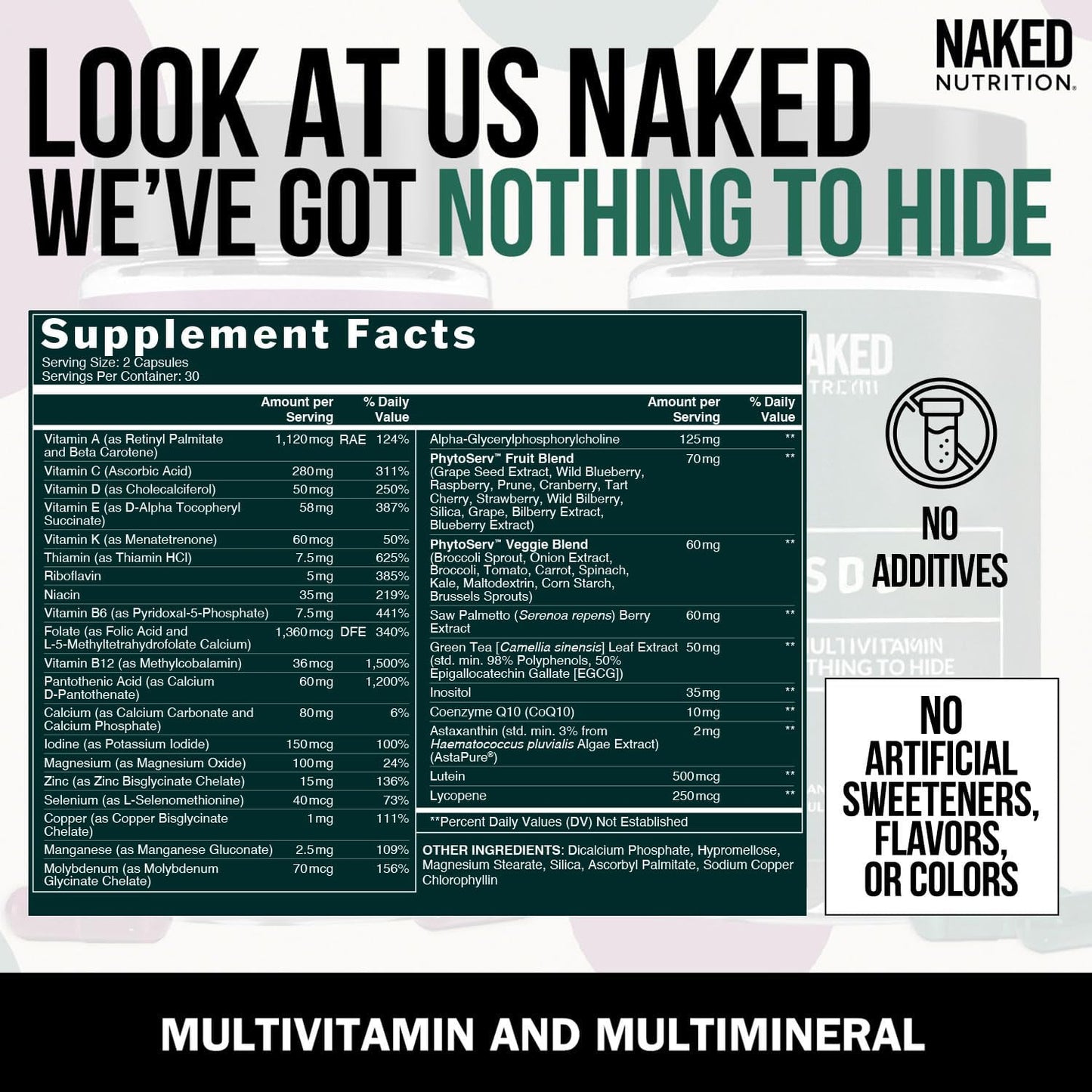 NAKED Men’s Multi – Daily Multivitamin for Men – A, C, E, Selenium, Zinc, Fruit and Super Green Extracts and More to Boost Immune Support – Gluten-Free and Vegetarian Daily Vitamins – 60 Capsules