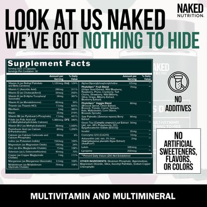NAKED Men’s Multi – Daily Multivitamin for Men – A, C, E, Selenium, Zinc, Fruit and Super Green Extracts and More to Boost Immune Support – Gluten-Free and Vegetarian Daily Vitamins – 60 Capsules