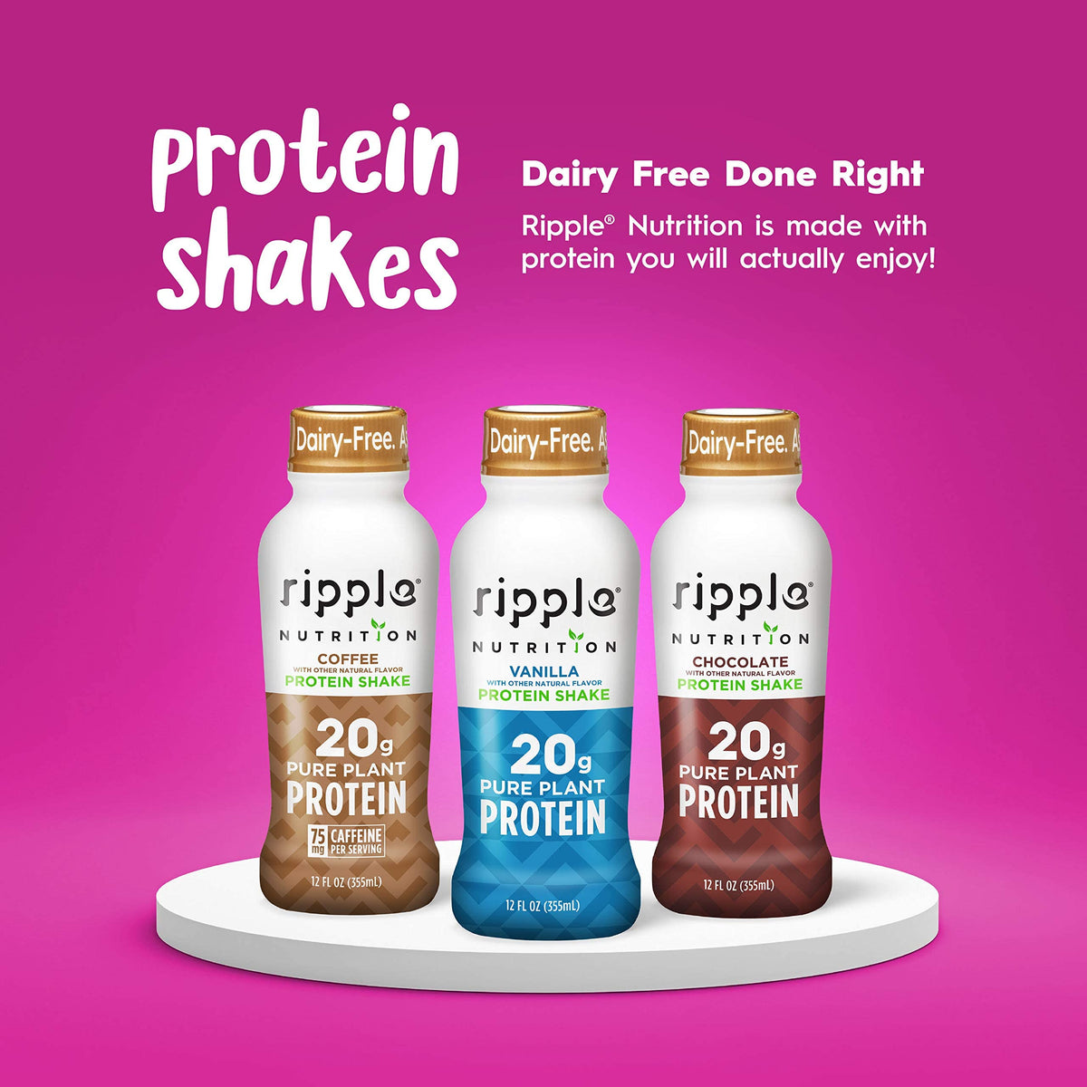 Ripple Vegan Protein Shake | Coffee Flavor | 75mg of Caffeine | 20g Nutritious Plant Based