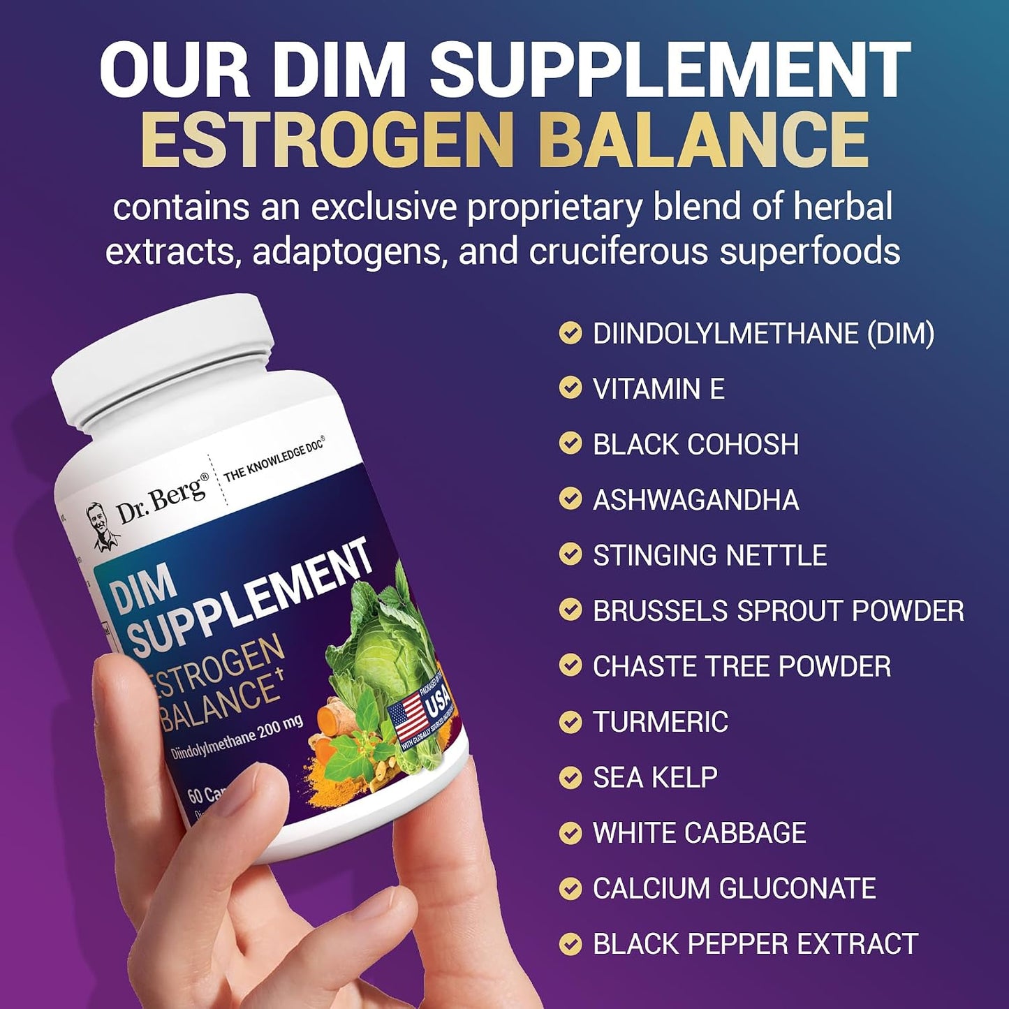 Dr. Berg DIM Supplement Estrogen Balance - Original Estrogen Supplement for Women with Diindolylmethane & Black Pepper for Enhanced Absorption & Menopause Support* - 60 Capsules