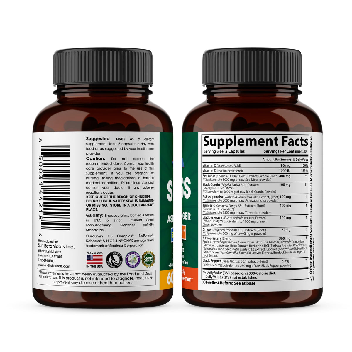 Sandhu Herbals Sea Moss 8000mg Black Seed Oil 5000mg Ashwagandha 2000mg Ginger