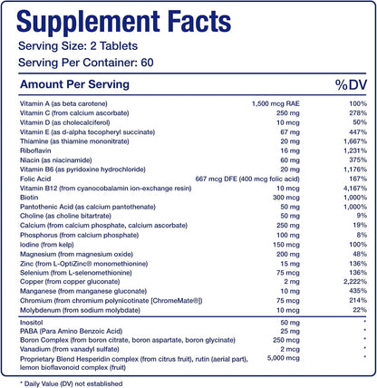 Iron Free Daily Multivitamin for Men and Women, 120 Tablets - AVED Daily Multi Vitamin and Minerals Health Supplement - Vitamins A, C, D, E, Vitamin B Complex, Zinc, Calcium, Magnesium, More