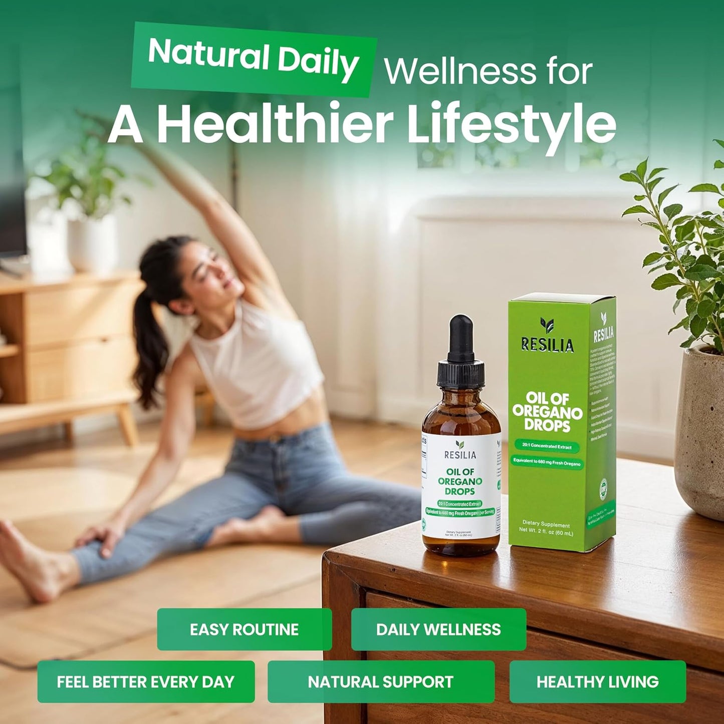 Resilia Premium Oregano Oil Drops – High Potency 34mg Per Serving – Herbal Antioxidant Formula for Immune Support – Non-GMO, Easy-to-Use Liquid Supplement, 60ml