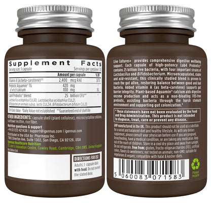 Igennus Live Cultures+ Lab4, Lactobacillus Acidophilus & Bifidobacterium | Lactis & Bifidum, 2 in 1 Probiotics & Prebiotic, 25 Billion CFU, Gut Health Support, Non-Bloating, Non-GMO, 30 Capsules